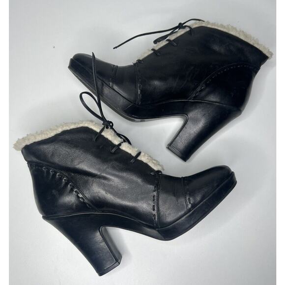 Aerosoles Envision Ankle Bootie Women's 11M Black Leather Faux Fur Trim Lace Up - Picture 5 of 10